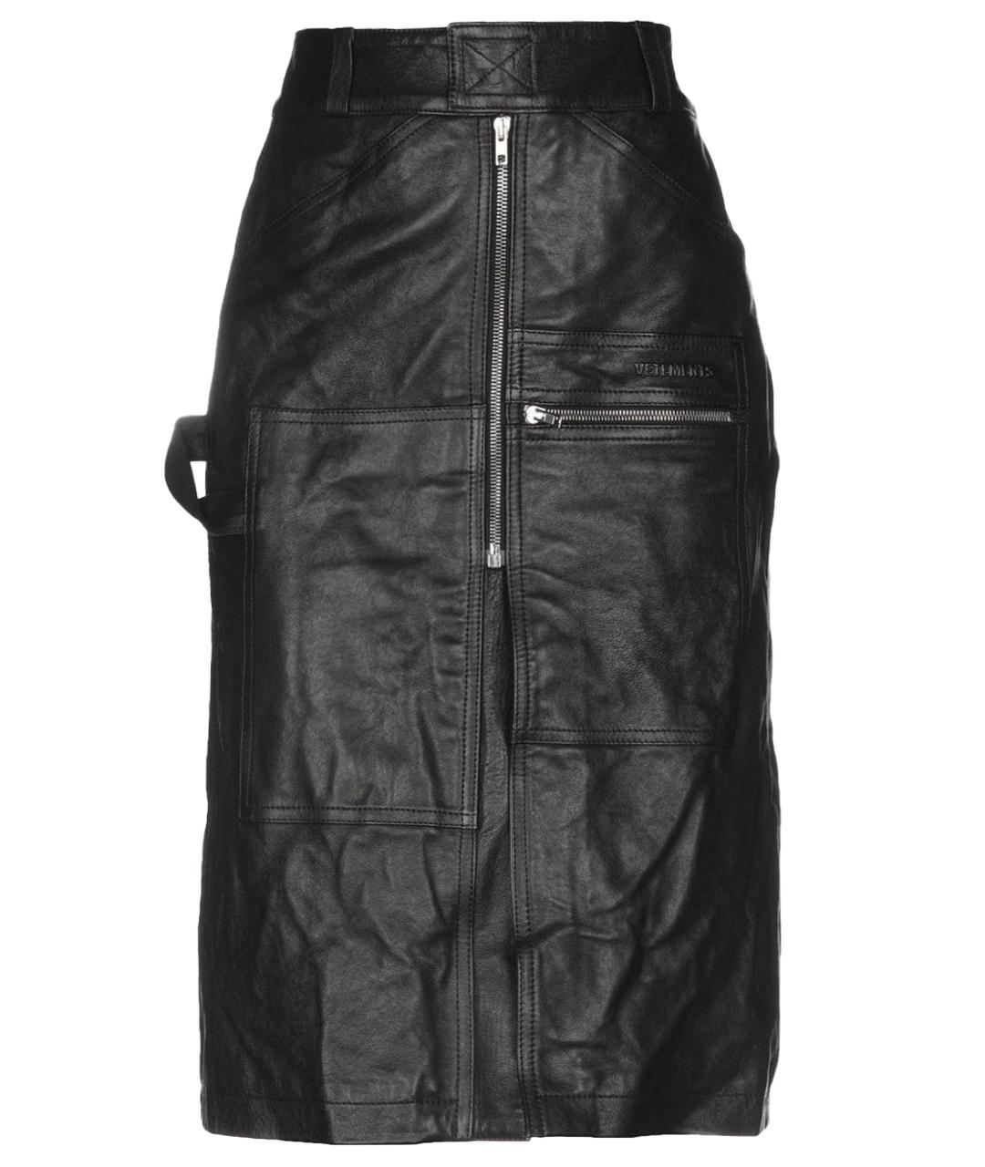 VETEMENTS Черная кожаная юбка миди, фото 1