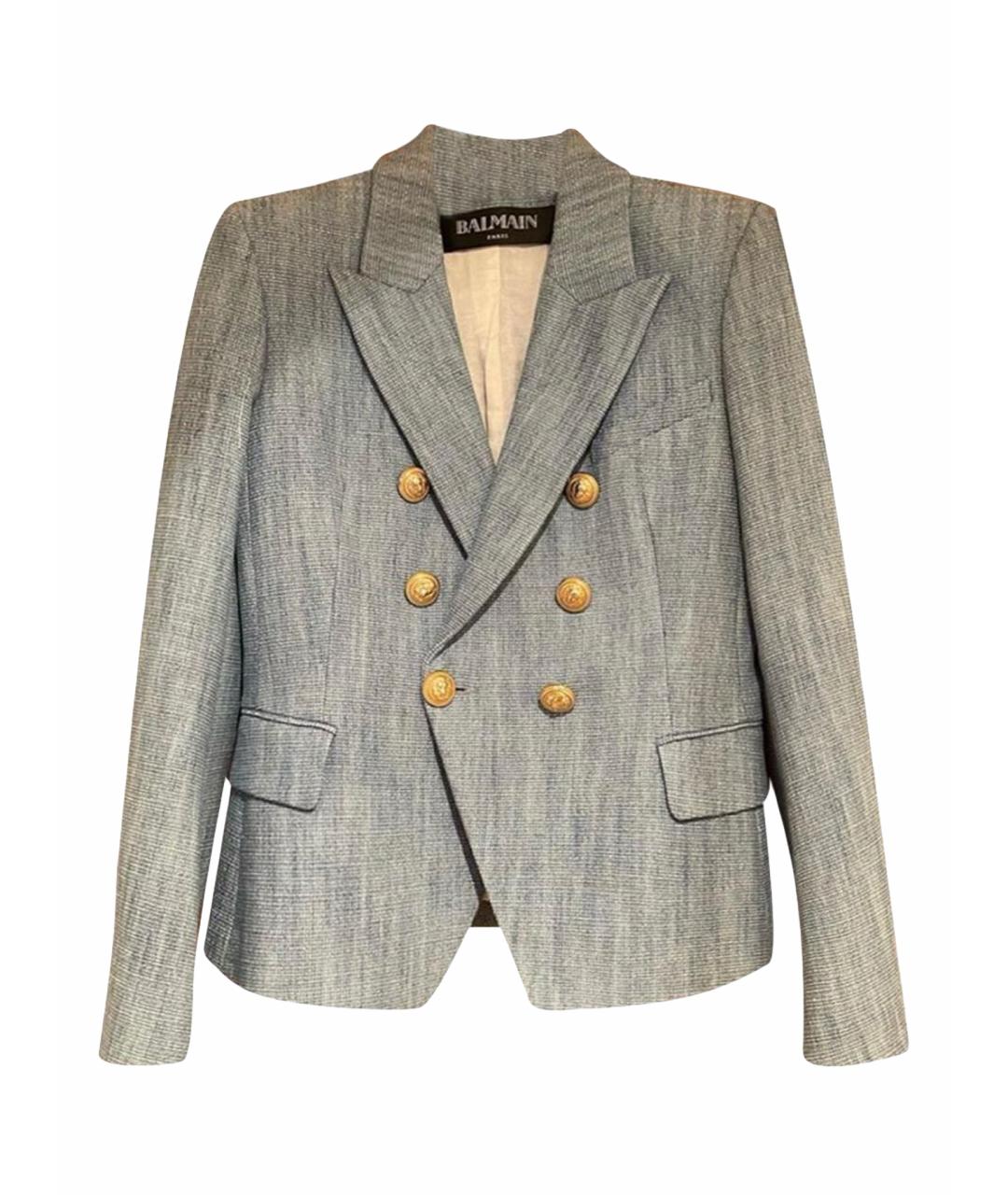 BALMAIN Голубой твидовый жакет/пиджак, фото 1