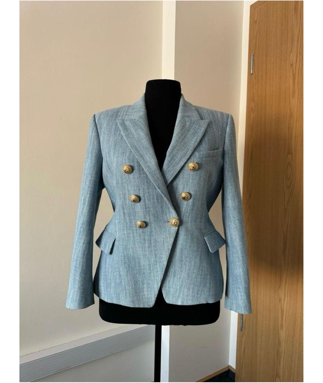 BALMAIN Голубой твидовый жакет/пиджак, фото 4
