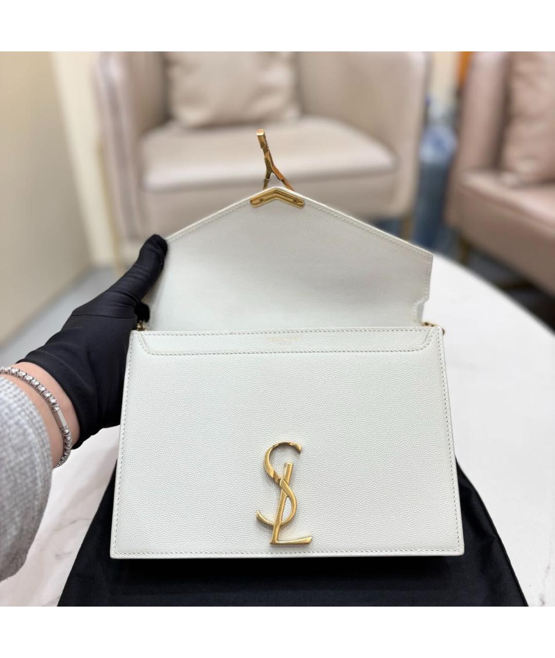 SAINT LAURENT Белая кожаная сумка через плечо, фото 6