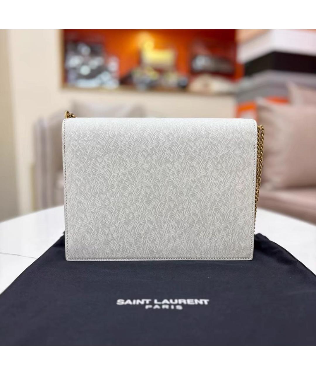 SAINT LAURENT Белая кожаная сумка через плечо, фото 2