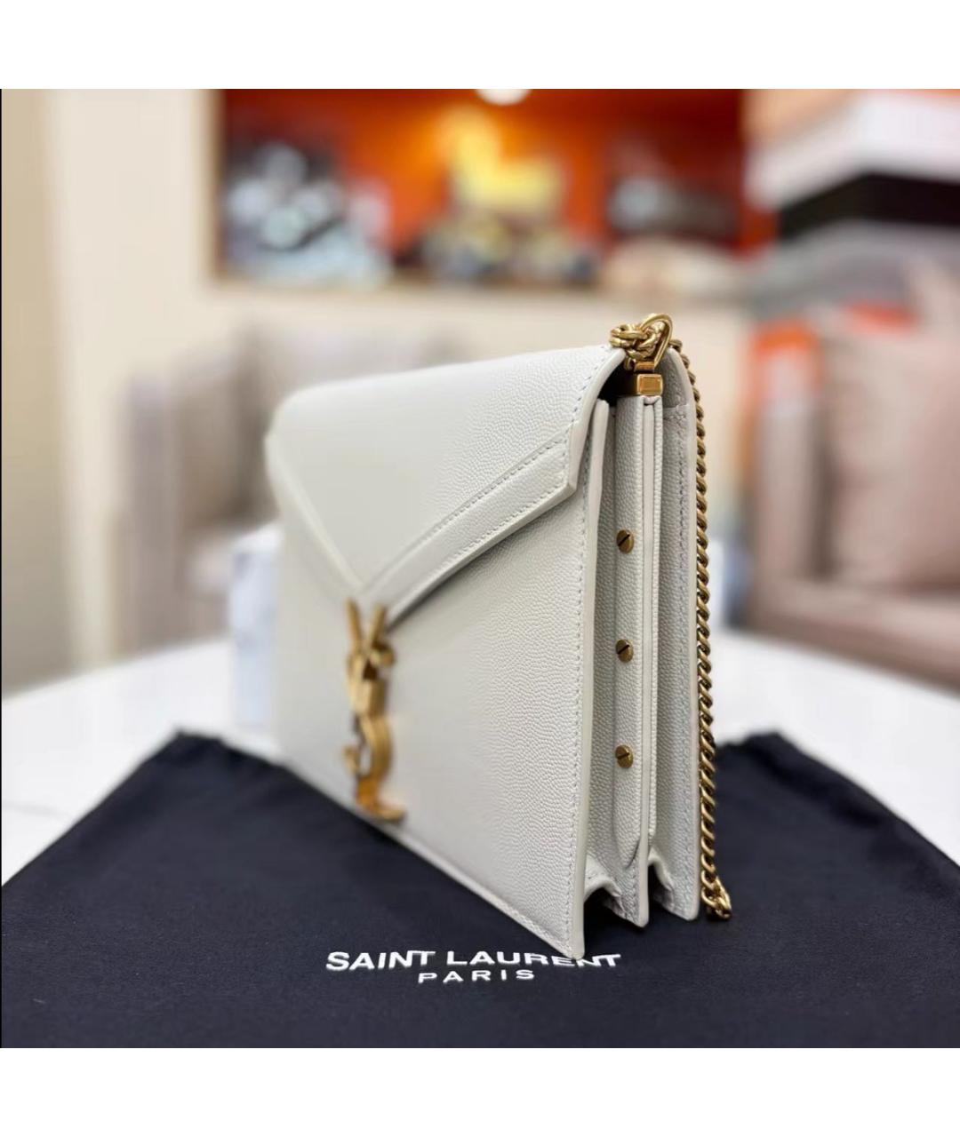 SAINT LAURENT Белая кожаная сумка через плечо, фото 3