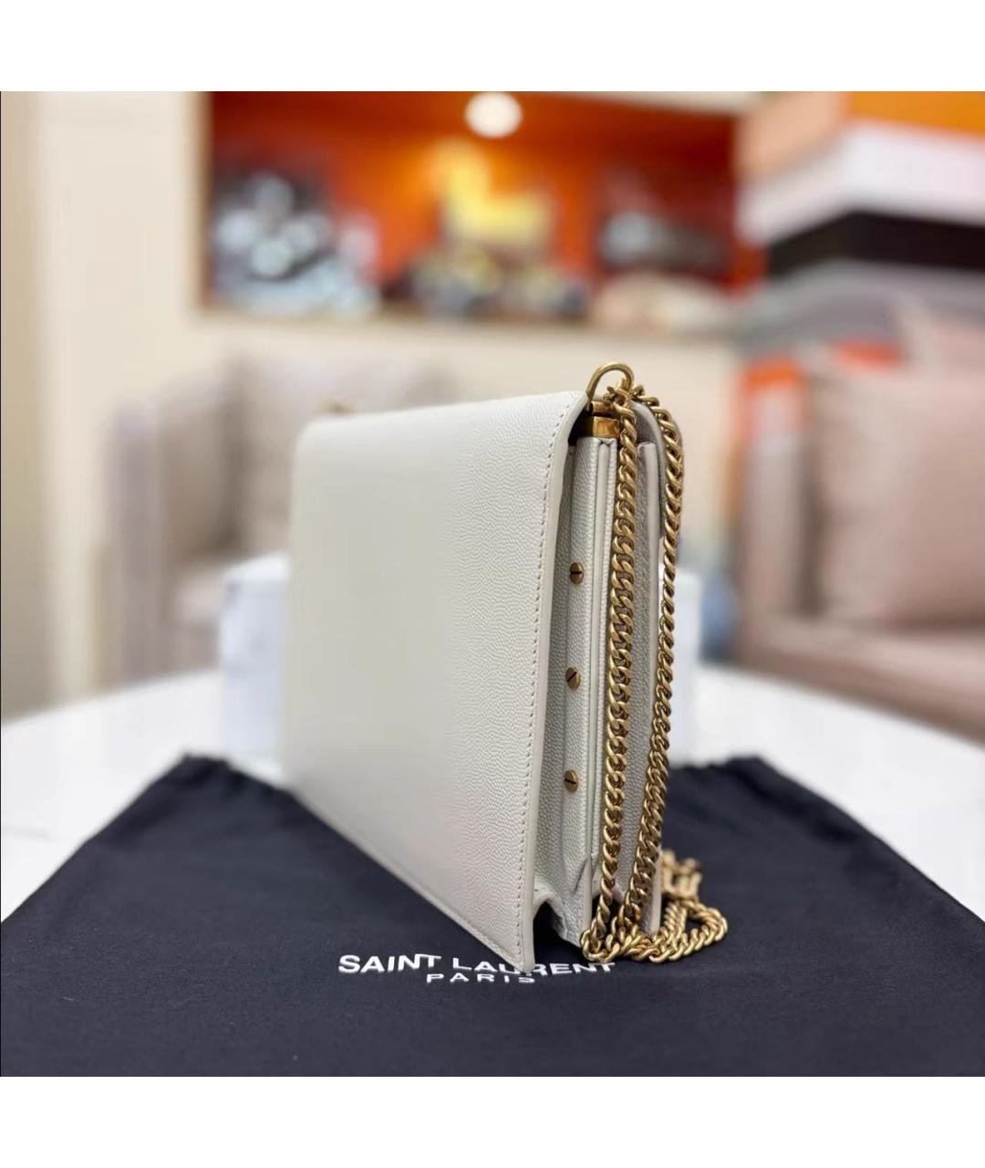 SAINT LAURENT Белая кожаная сумка через плечо, фото 4
