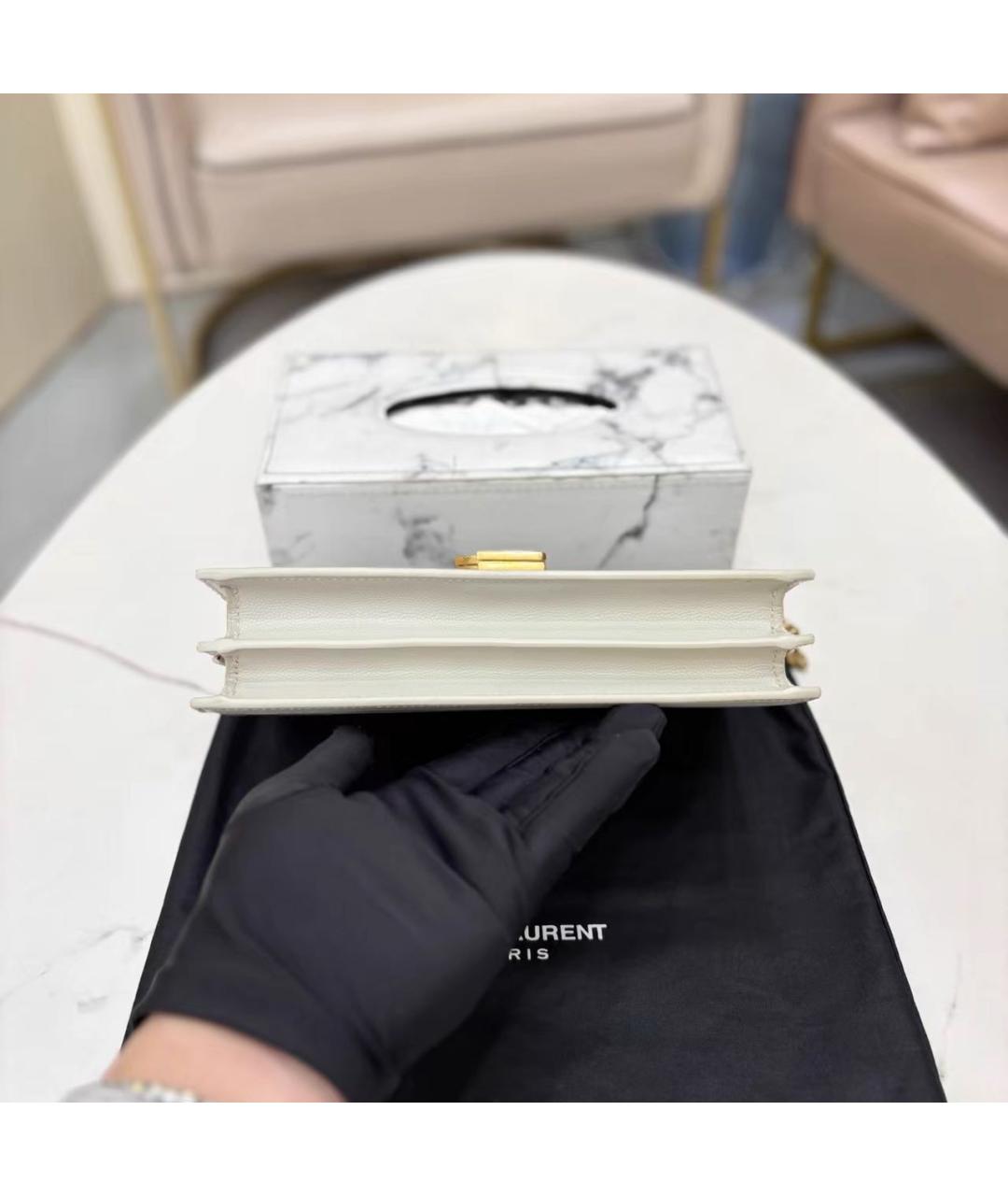 SAINT LAURENT Белая кожаная сумка через плечо, фото 5