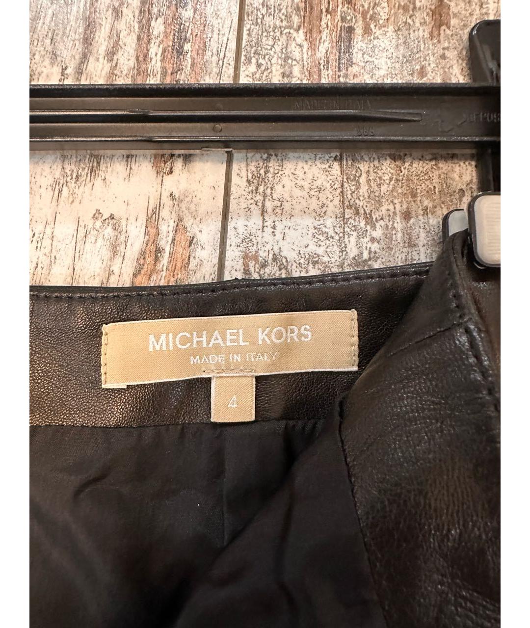 MICHAEL KORS Черная кожаная юбка миди, фото 3