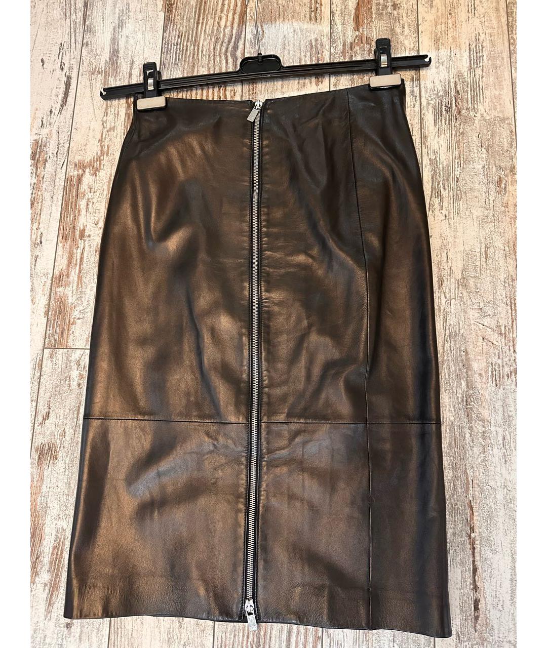 MICHAEL KORS Черная кожаная юбка миди, фото 5