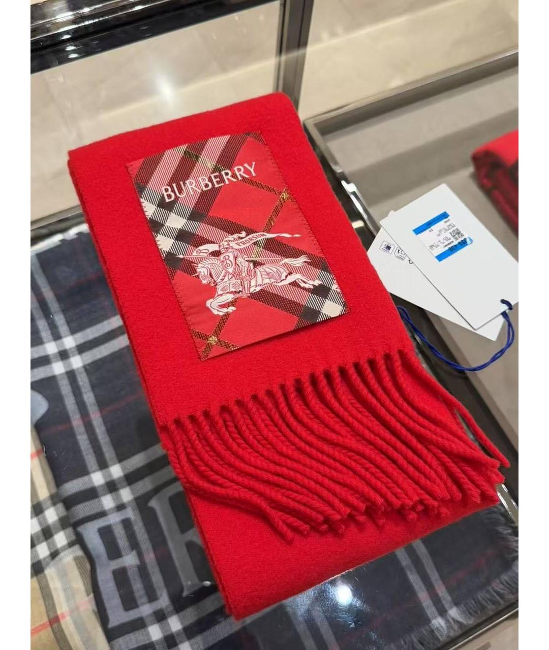BURBERRY Красный кашемировый шарф, фото 3