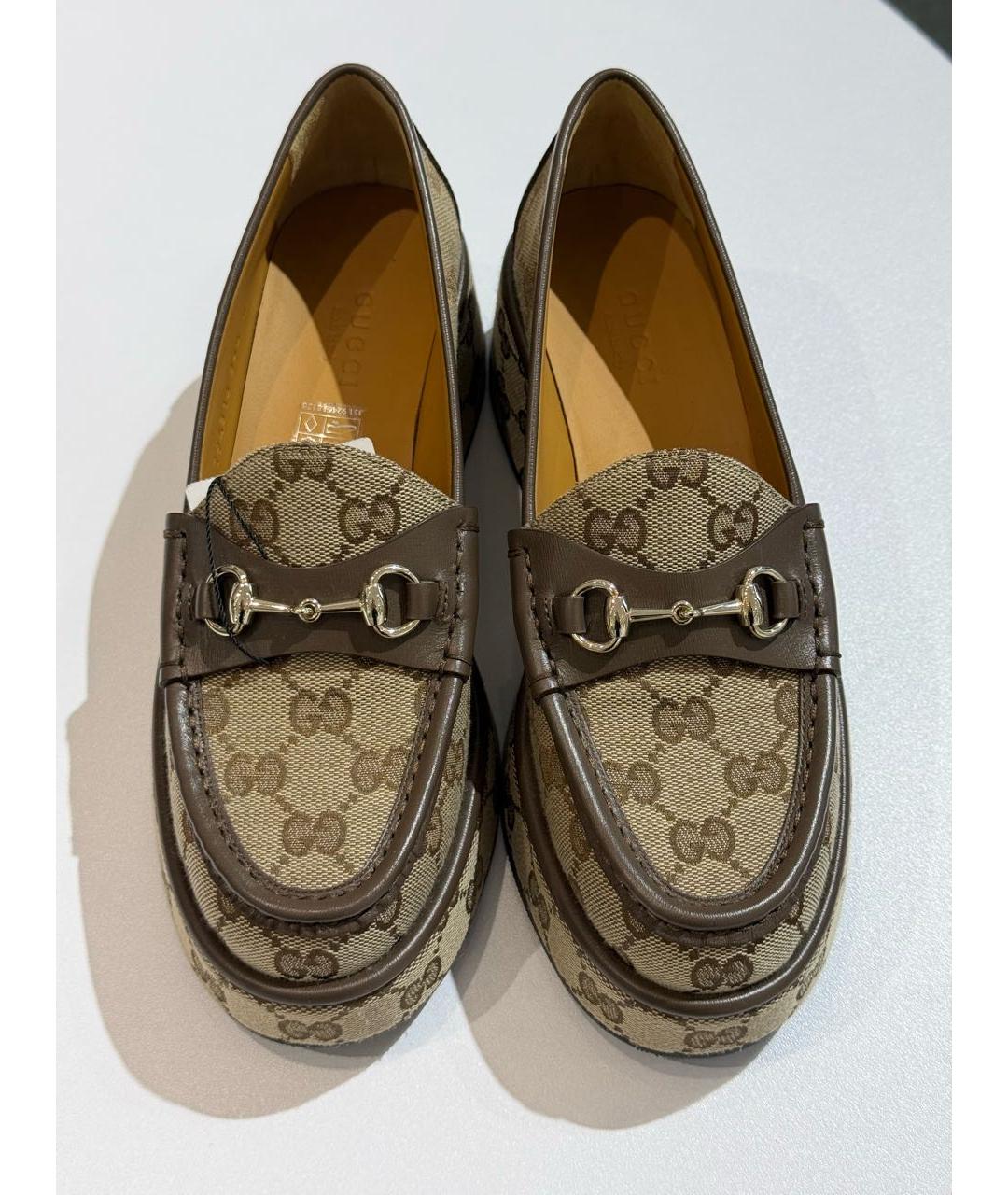 GUCCI Коричневые текстильные лоферы, фото 2