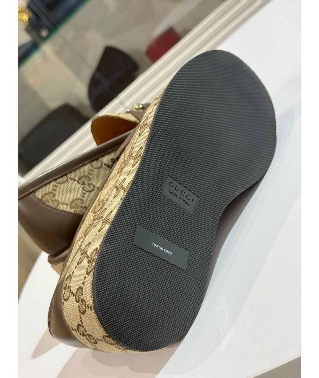 GUCCI Коричневые текстильные лоферы, фото 5