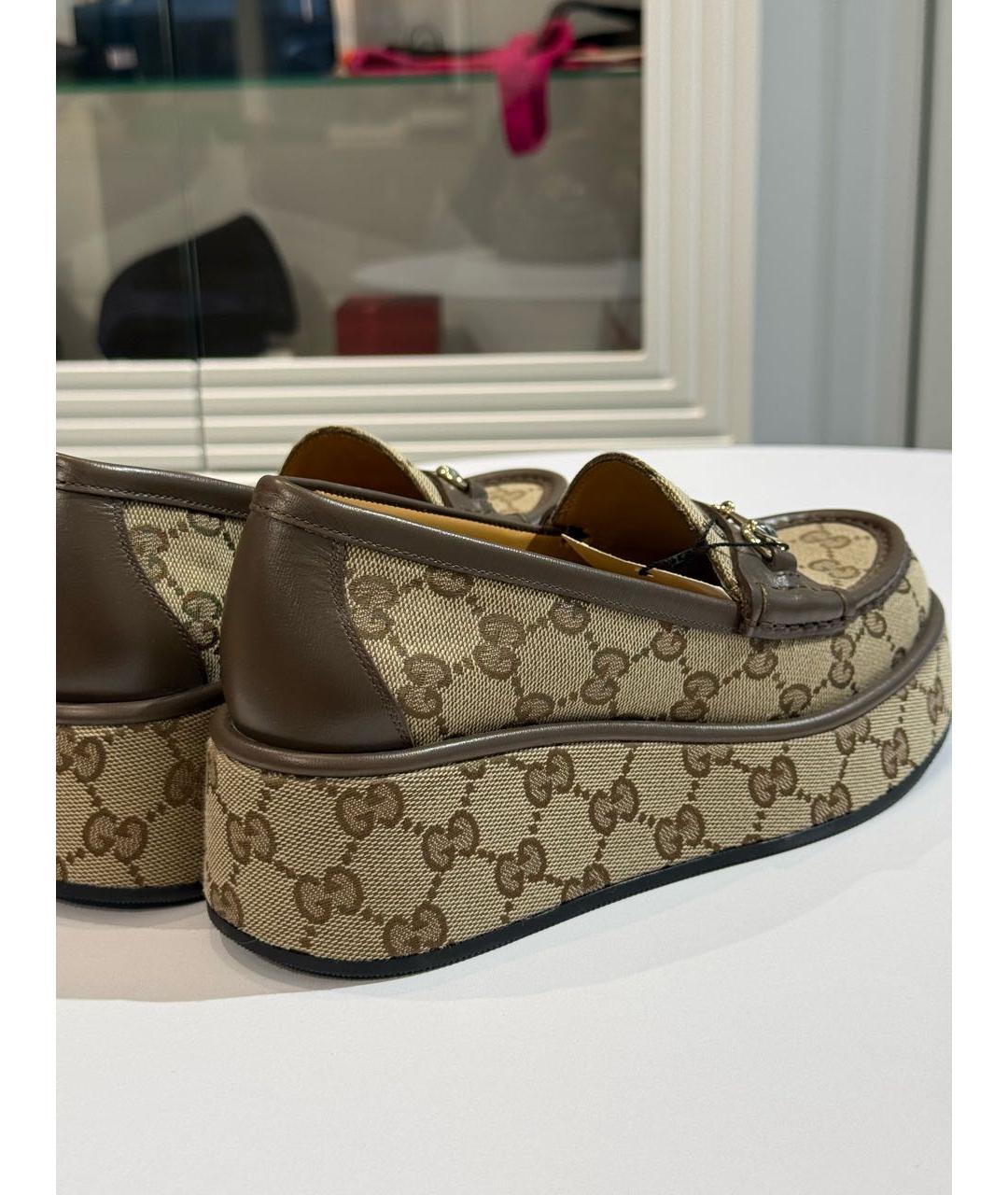 GUCCI Коричневые текстильные лоферы, фото 6