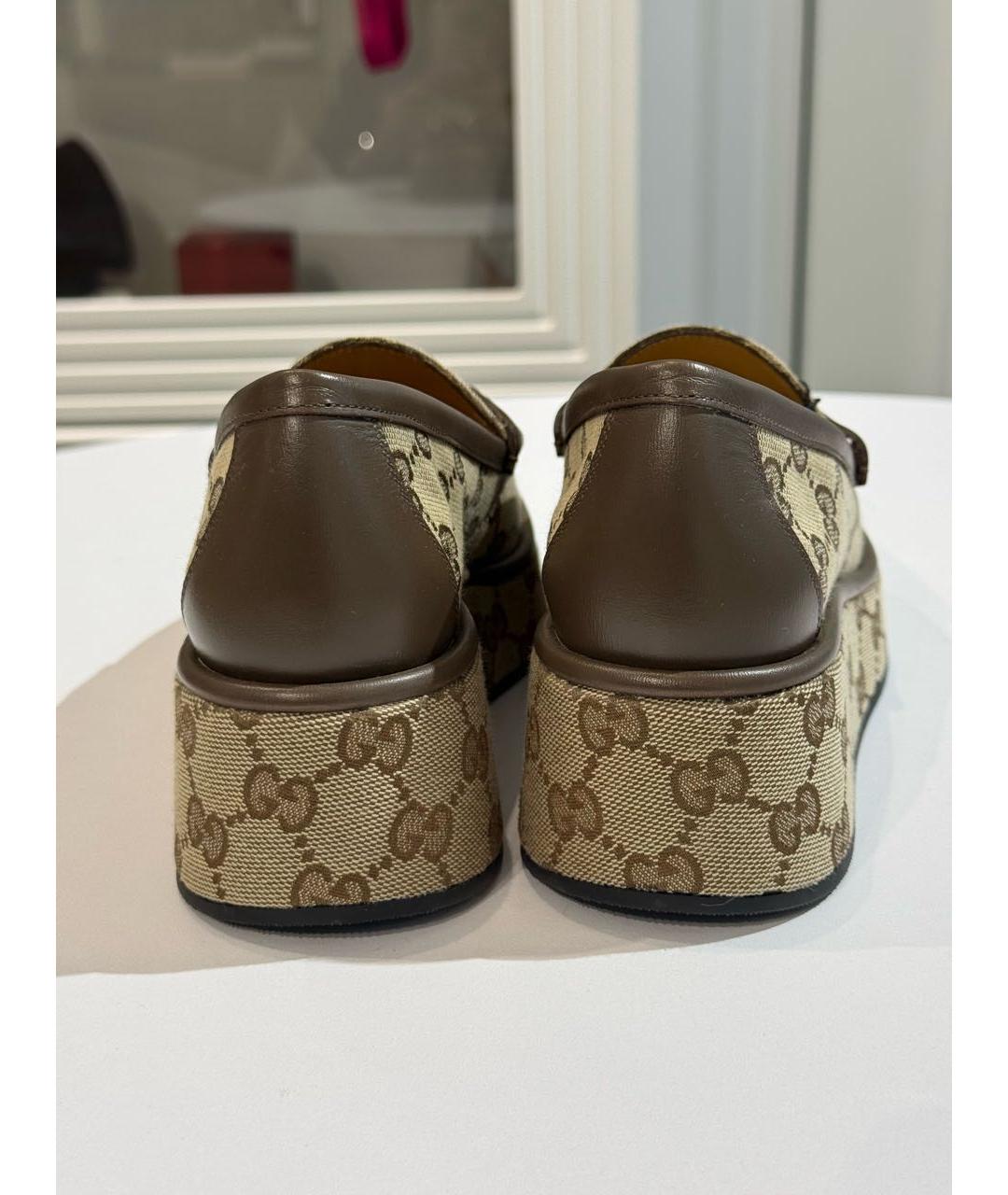 GUCCI Коричневые текстильные лоферы, фото 4