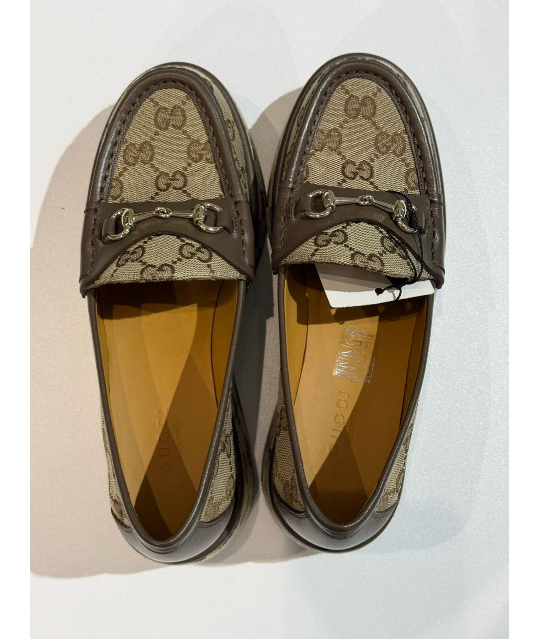 GUCCI Коричневые текстильные лоферы, фото 3