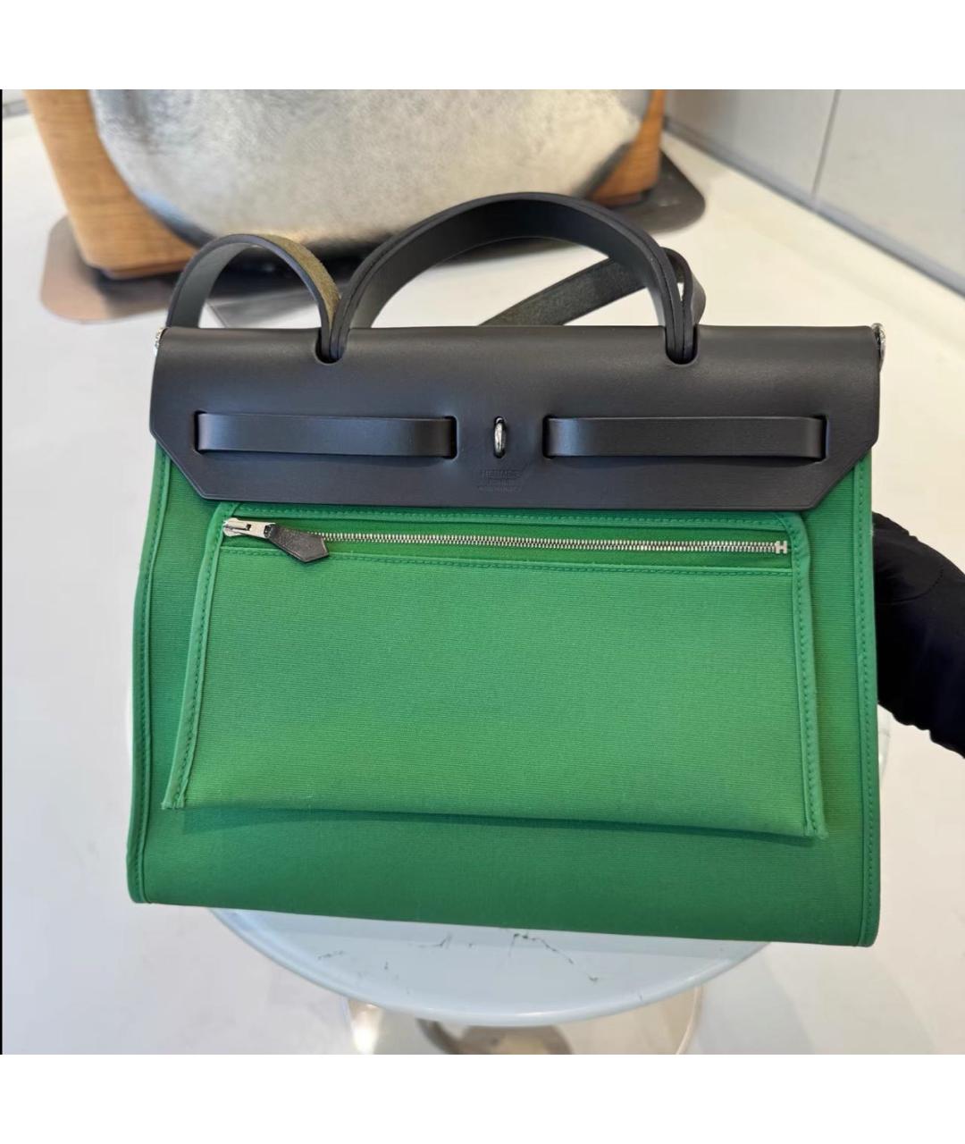 HERMES Зеленая кожаная сумка с короткими ручками, фото 4