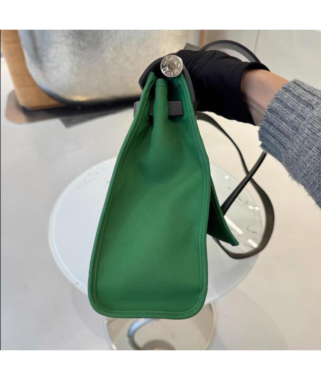 HERMES Зеленая кожаная сумка с короткими ручками, фото 3
