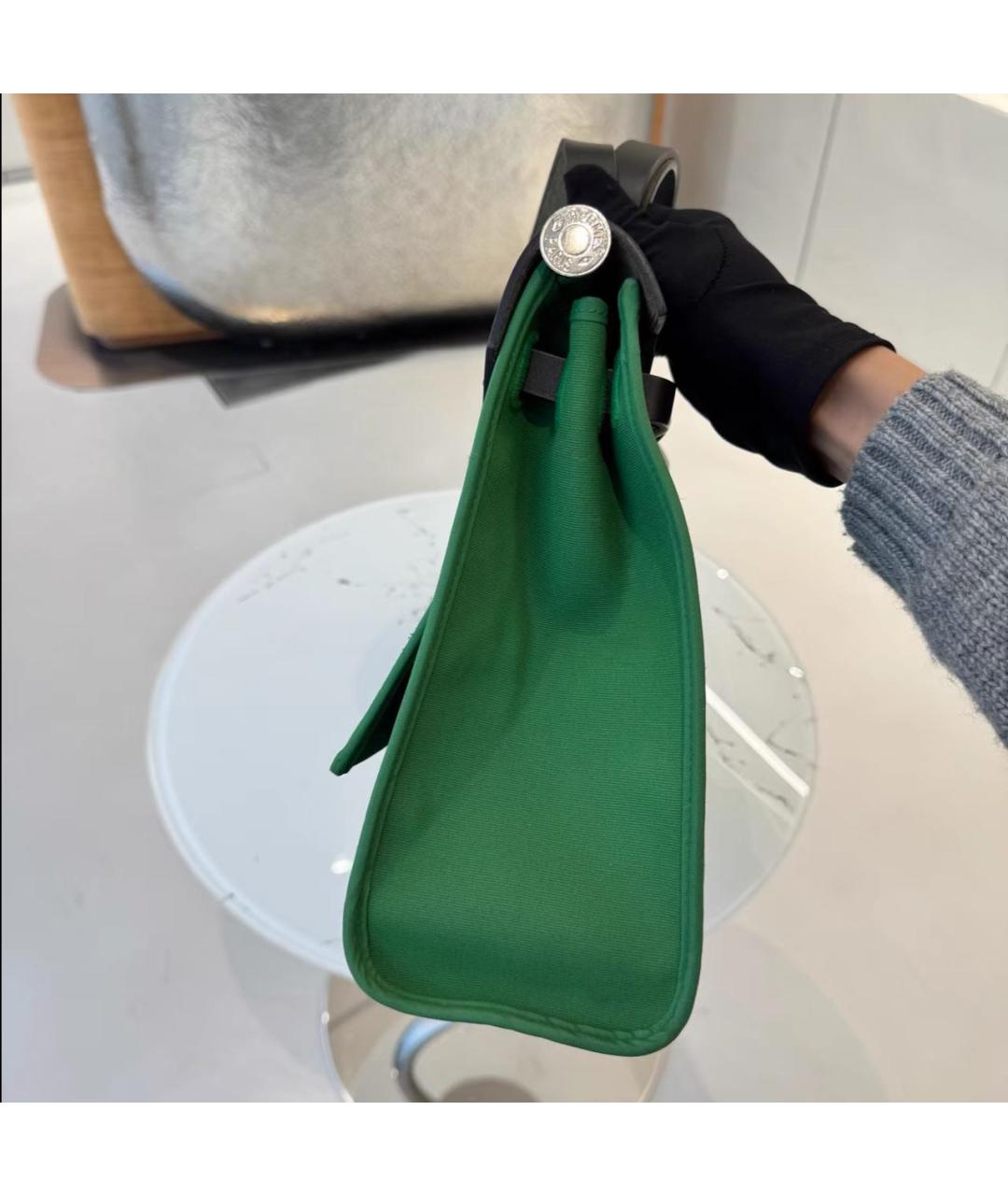 HERMES Зеленая кожаная сумка с короткими ручками, фото 5