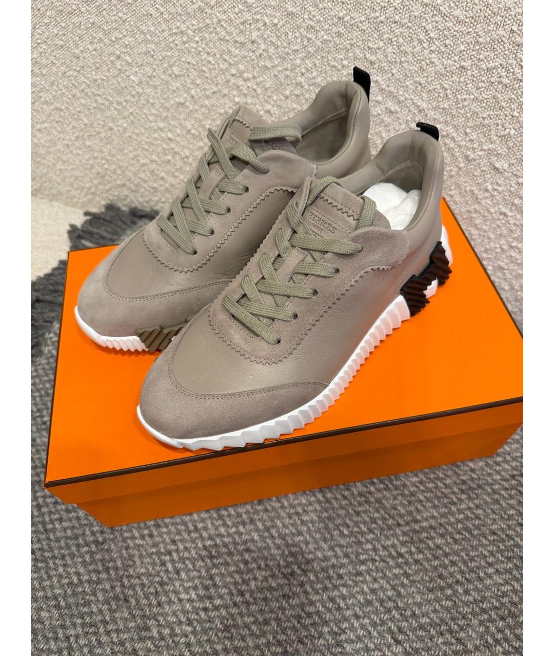 HERMES Бежевые кожаные кроссовки, фото 2