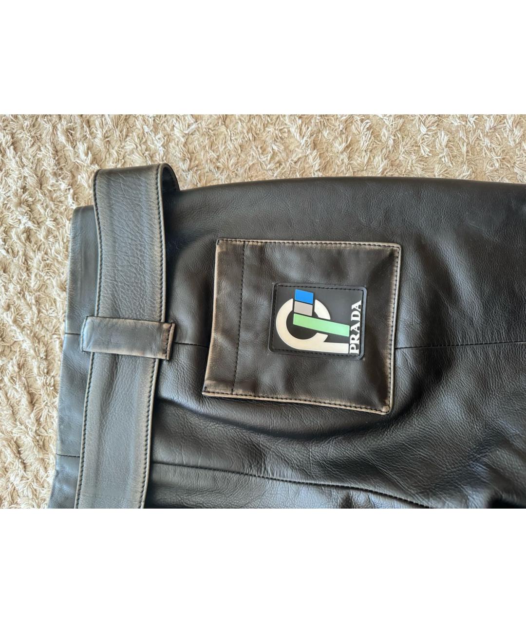 PRADA Черные кожаные брюки узкие, фото 4