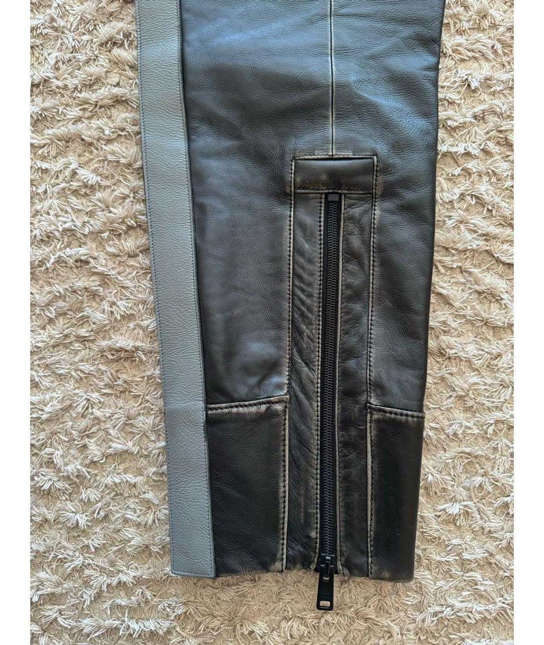 PRADA Черные кожаные брюки узкие, фото 5