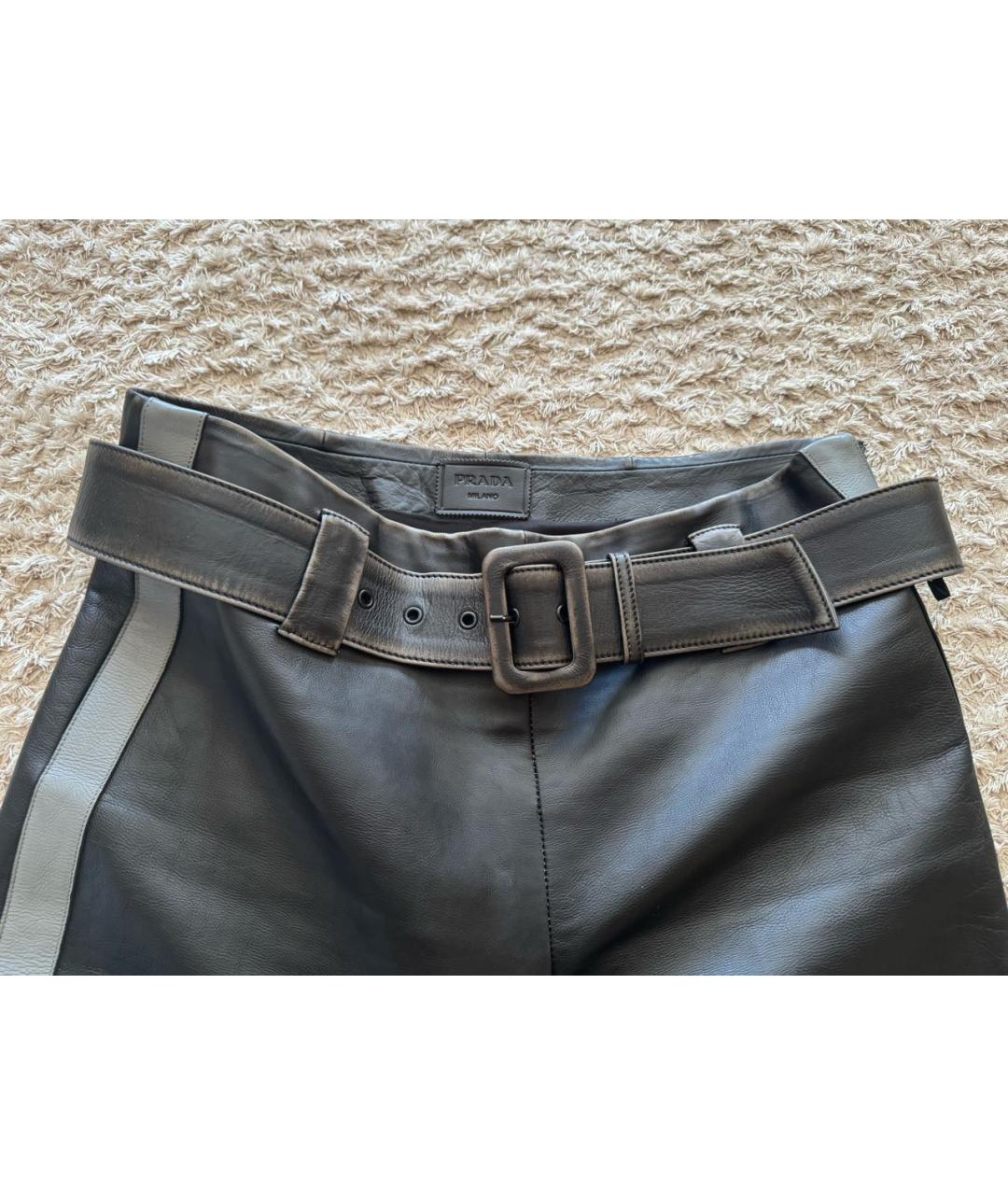 PRADA Черные кожаные брюки узкие, фото 3