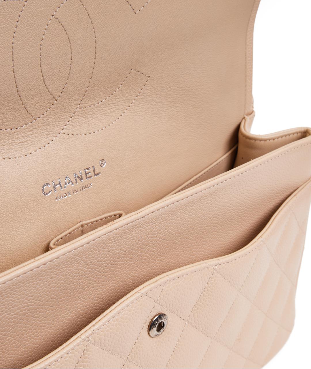 CHANEL Бежевая кожаная сумка с короткими ручками, фото 6