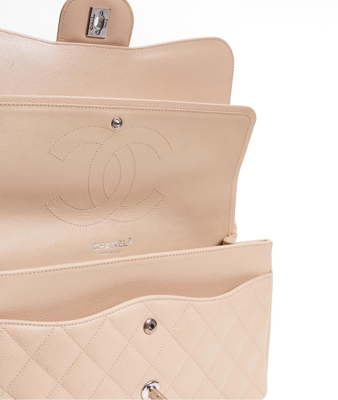 CHANEL Бежевая кожаная сумка с короткими ручками, фото 5