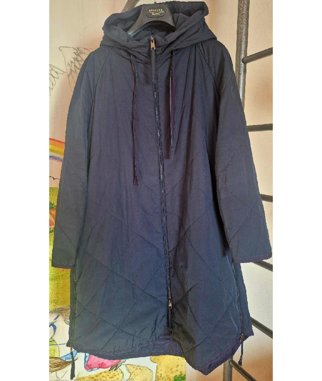 WEEKEND MAX MARA Темно-синее полиэстеровое пальто, фото 8