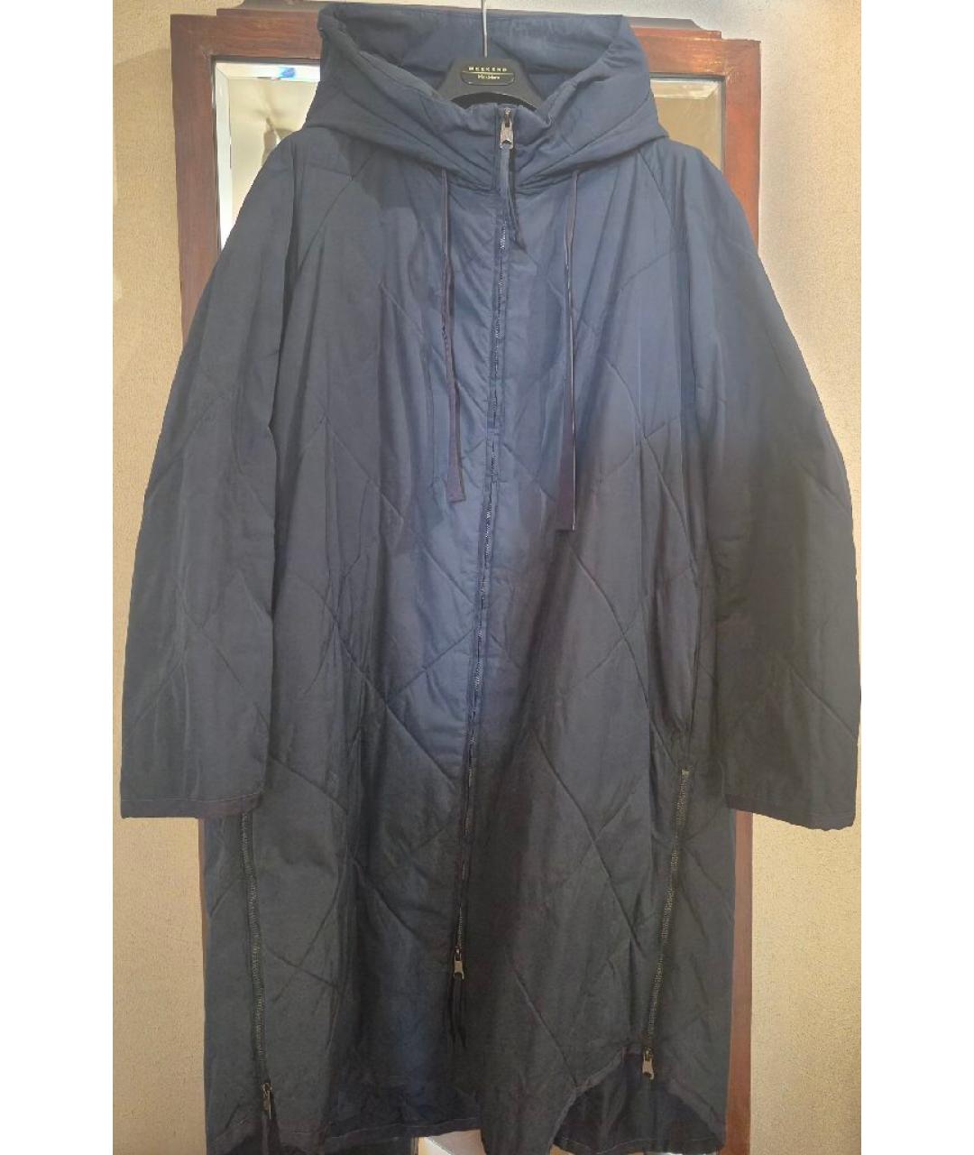 WEEKEND MAX MARA Темно-синее полиэстеровое пальто, фото 7