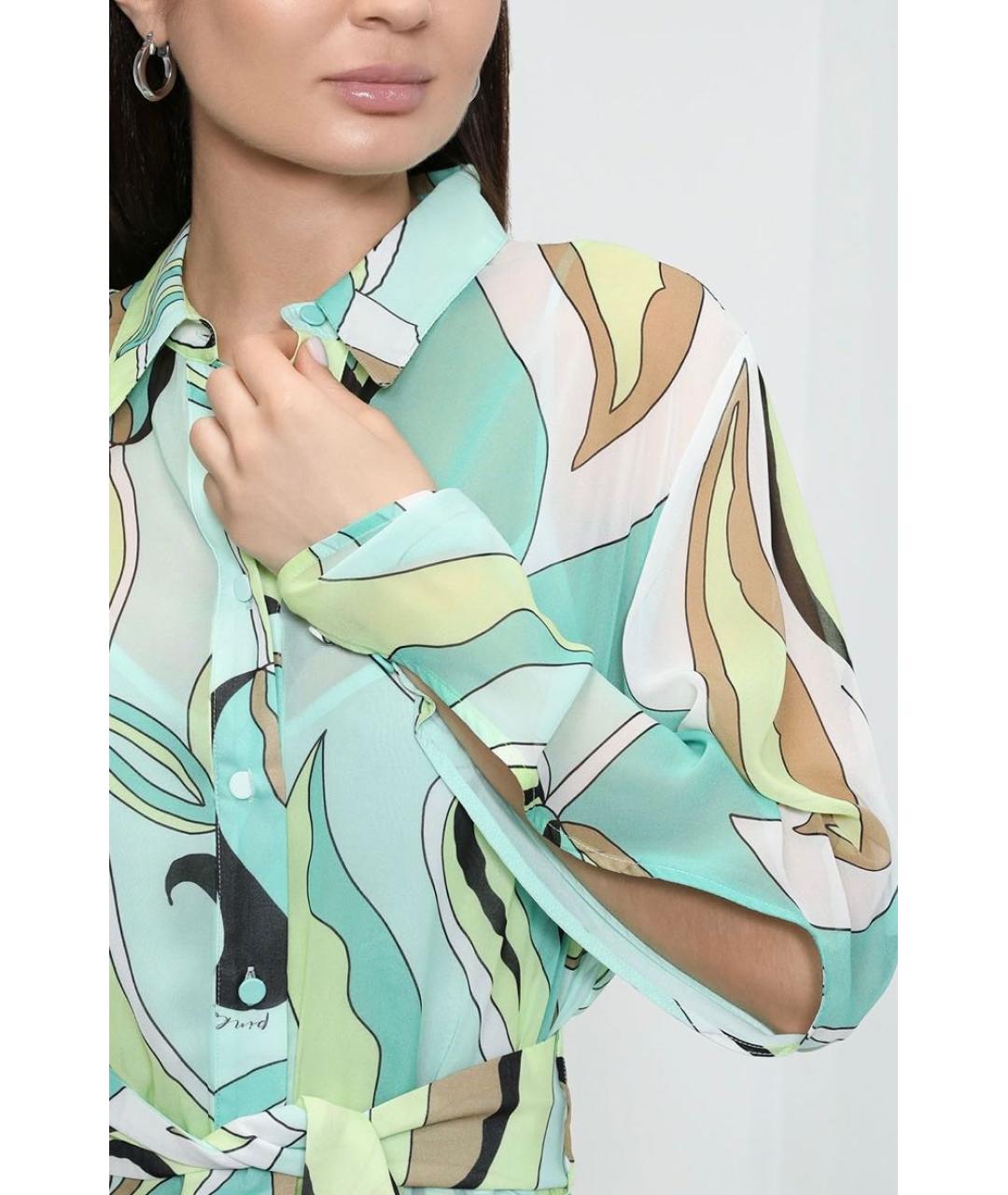 PINKO Бирюзовое шифоновое повседневное платье, фото 6