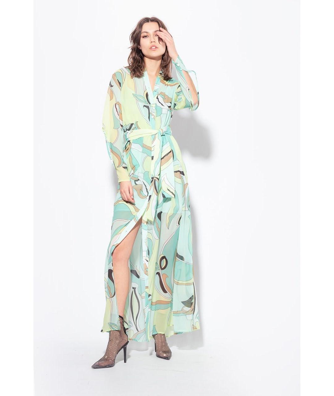 PINKO Бирюзовое шифоновое повседневное платье, фото 5