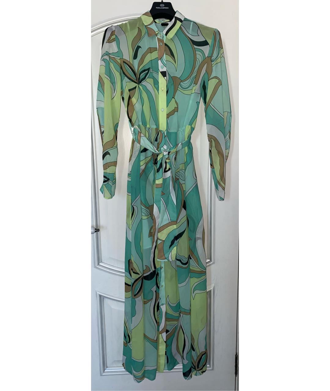 PINKO Бирюзовое шифоновое повседневное платье, фото 9