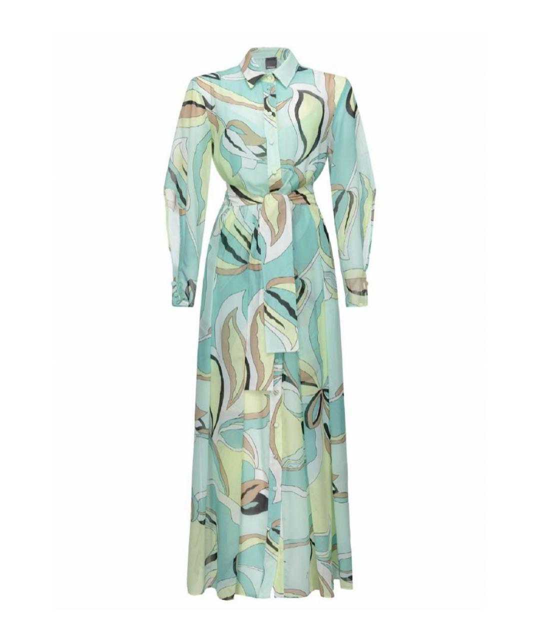 PINKO Бирюзовое шифоновое повседневное платье, фото 8