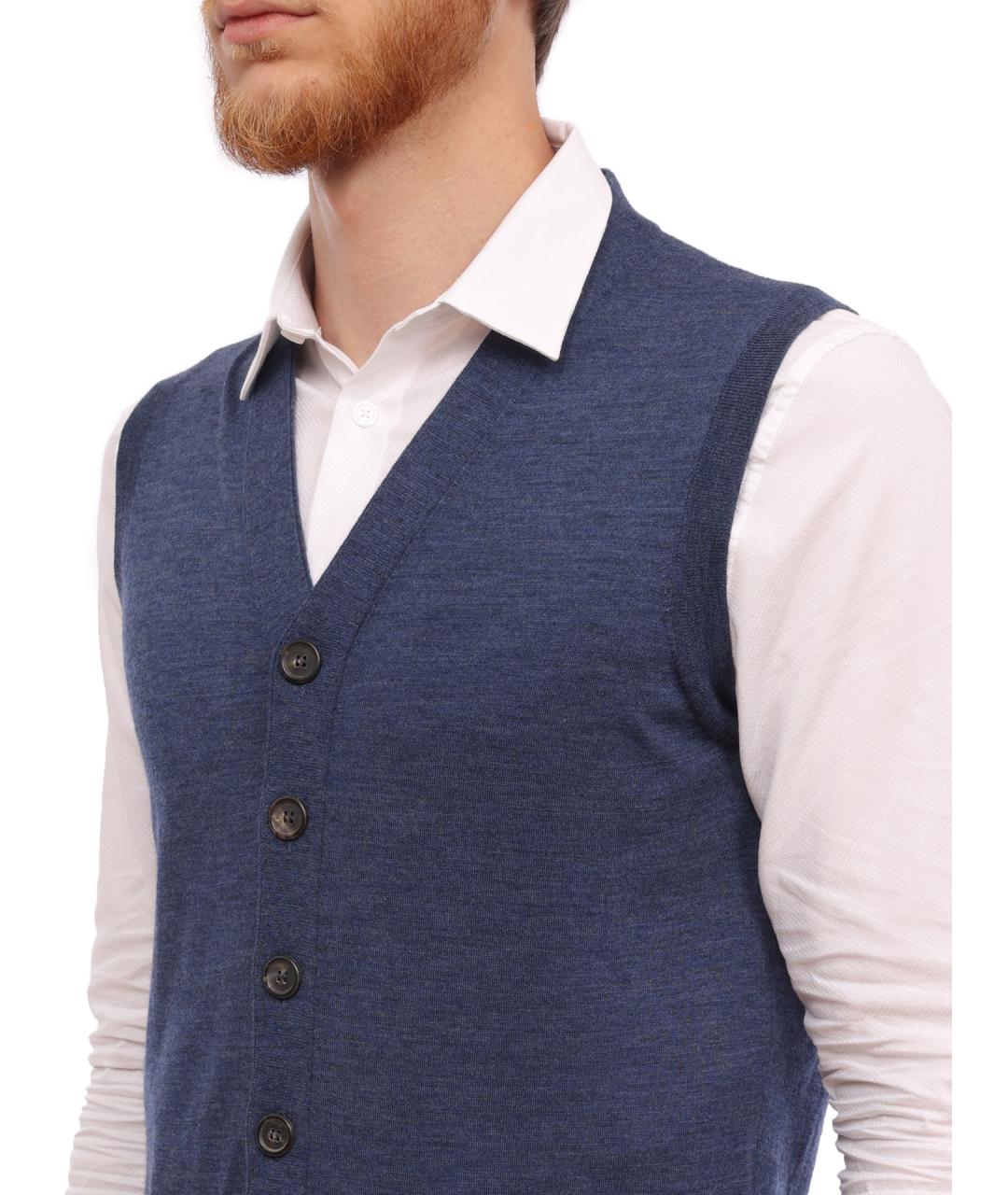 BRUNELLO CUCINELLI Синяя шерстяная жилетка, фото 3