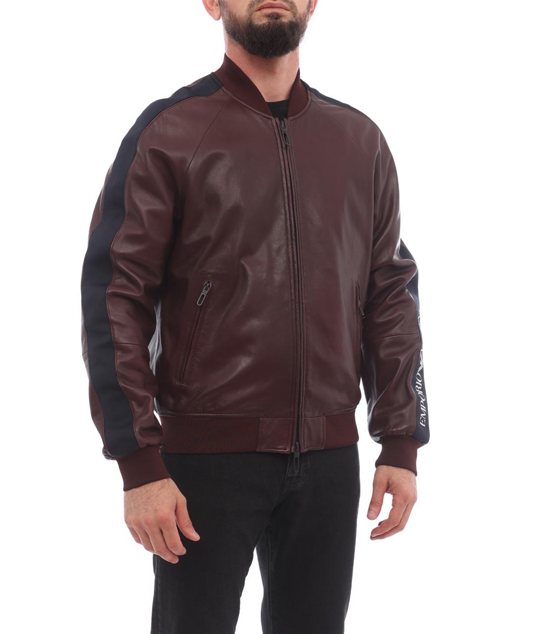 EMPORIO ARMANI Бордовая кожаная куртка, фото 4