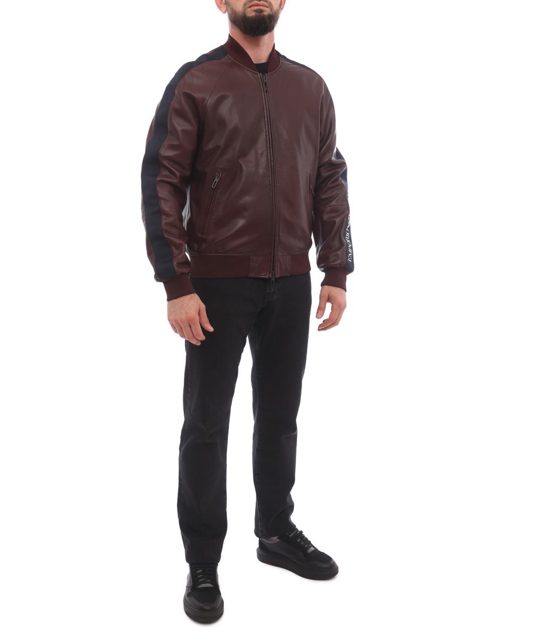 EMPORIO ARMANI Бордовая кожаная куртка, фото 2