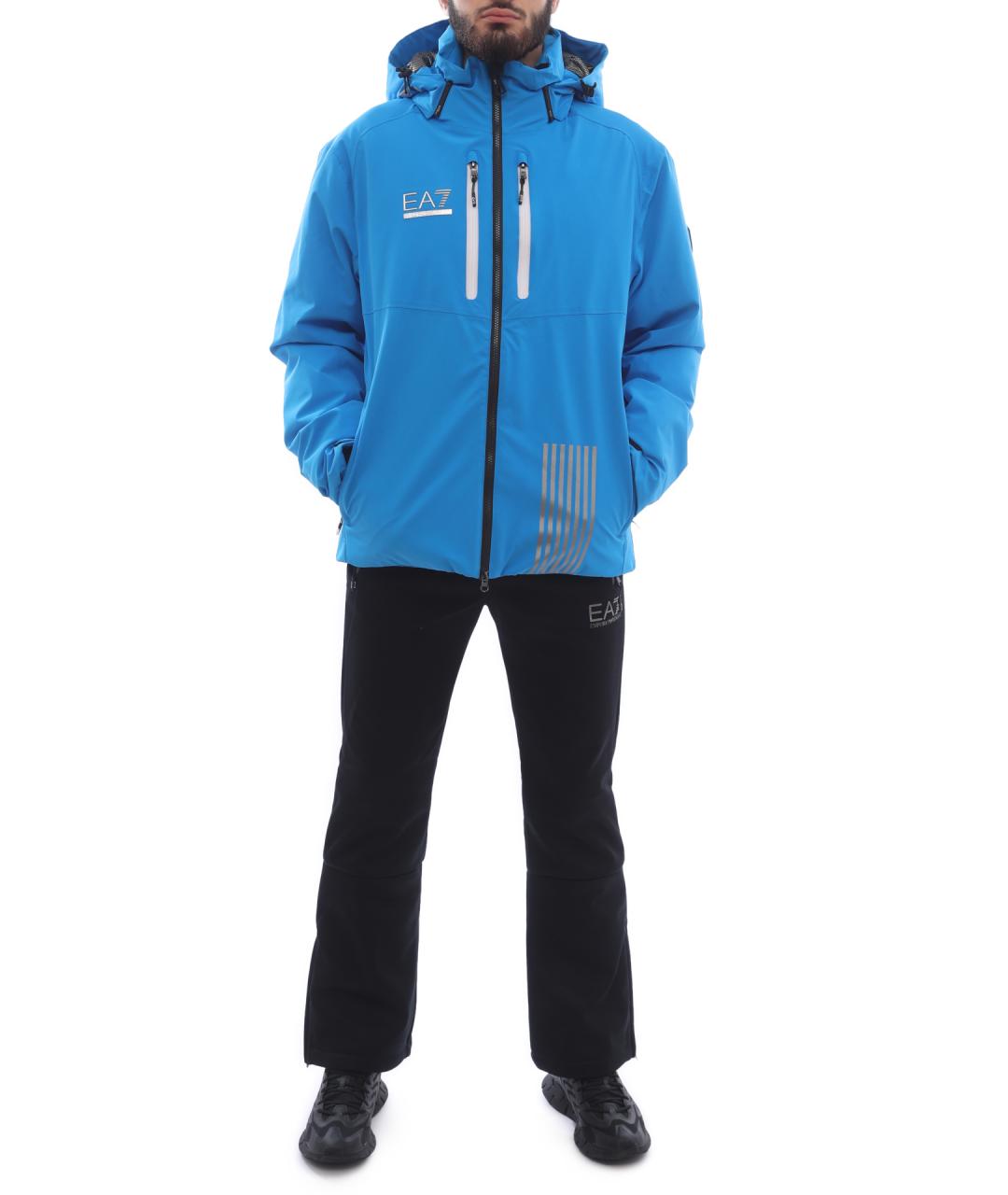 EA7 Синяя полиамидовая куртка, фото 4
