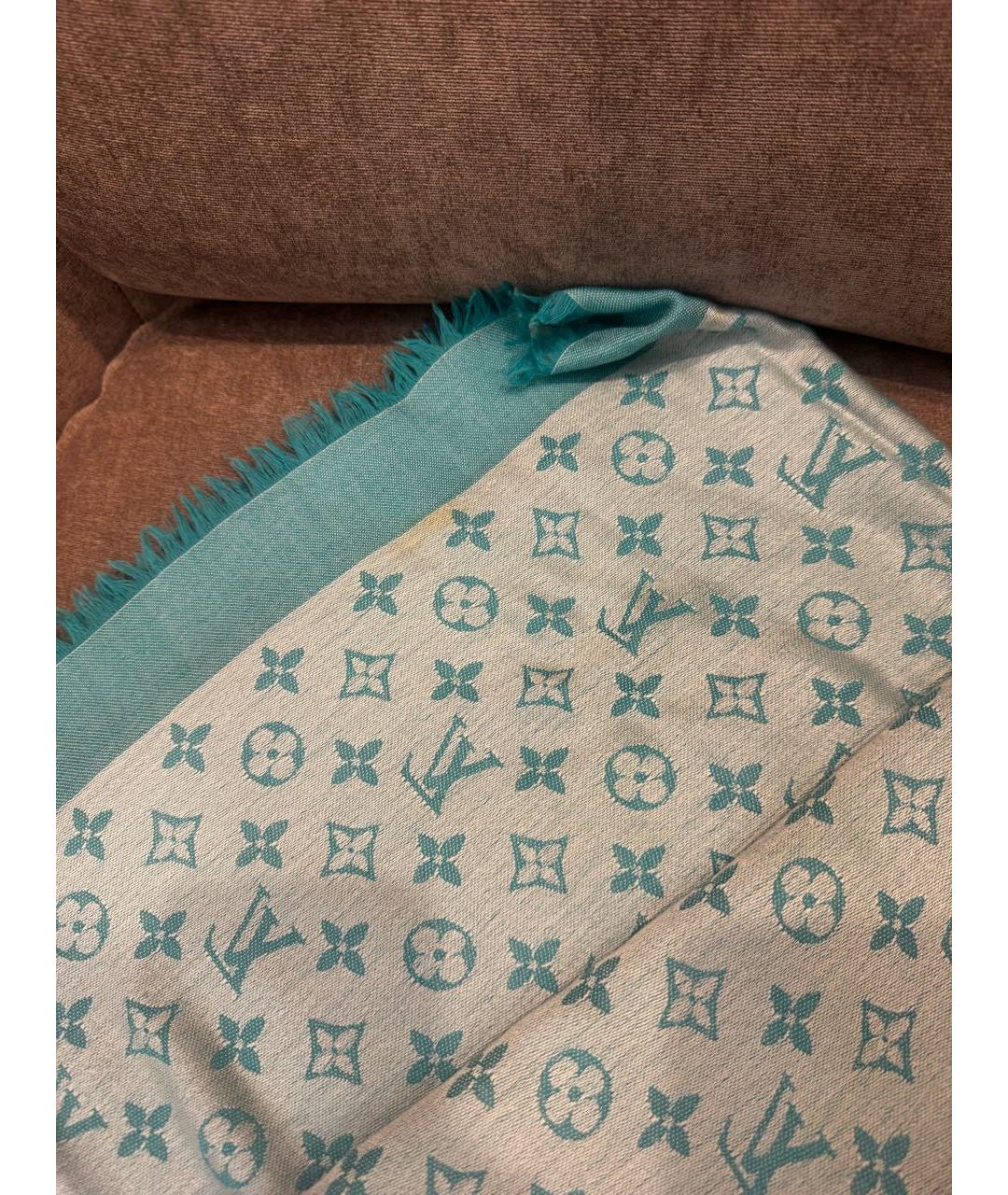 LOUIS VUITTON Бирюзовый шерстяной платок, фото 7