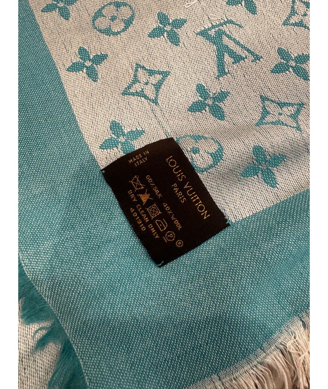 LOUIS VUITTON Бирюзовый шерстяной платок, фото 3