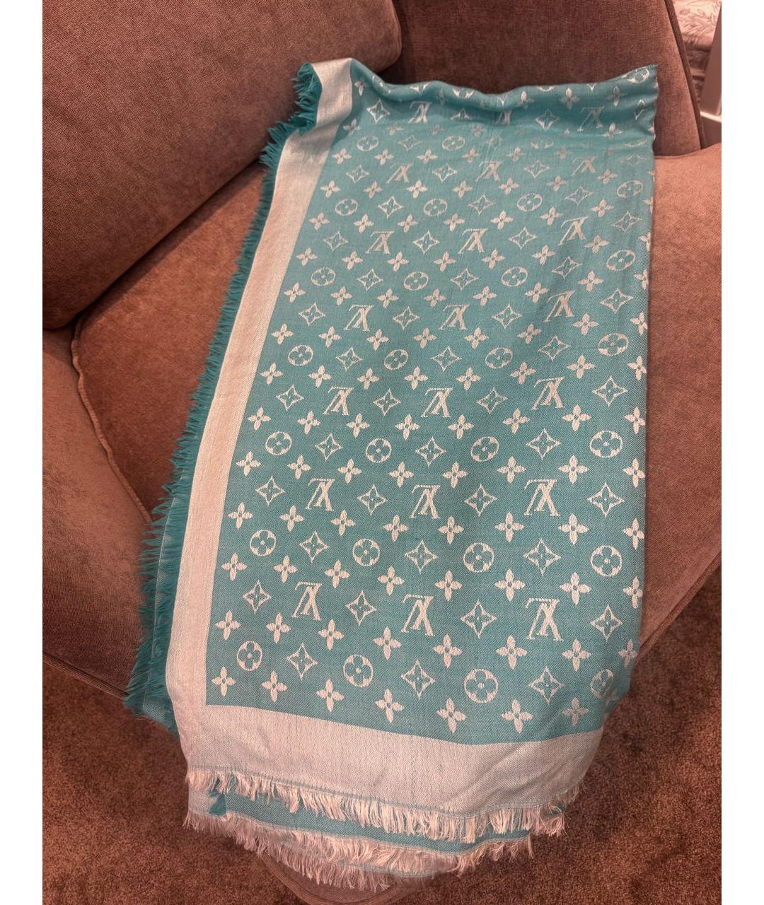 LOUIS VUITTON Бирюзовый шерстяной платок, фото 4