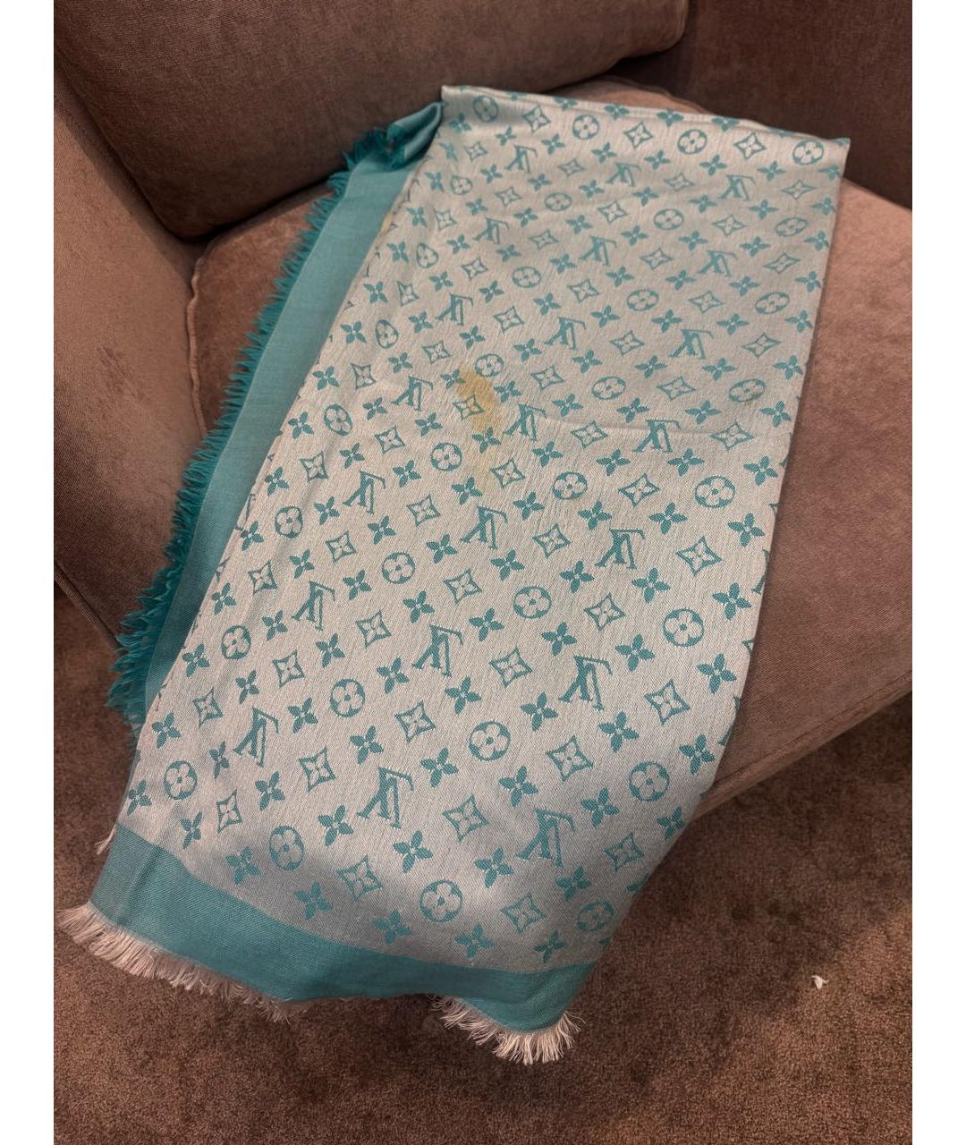 LOUIS VUITTON Бирюзовый шерстяной платок, фото 6