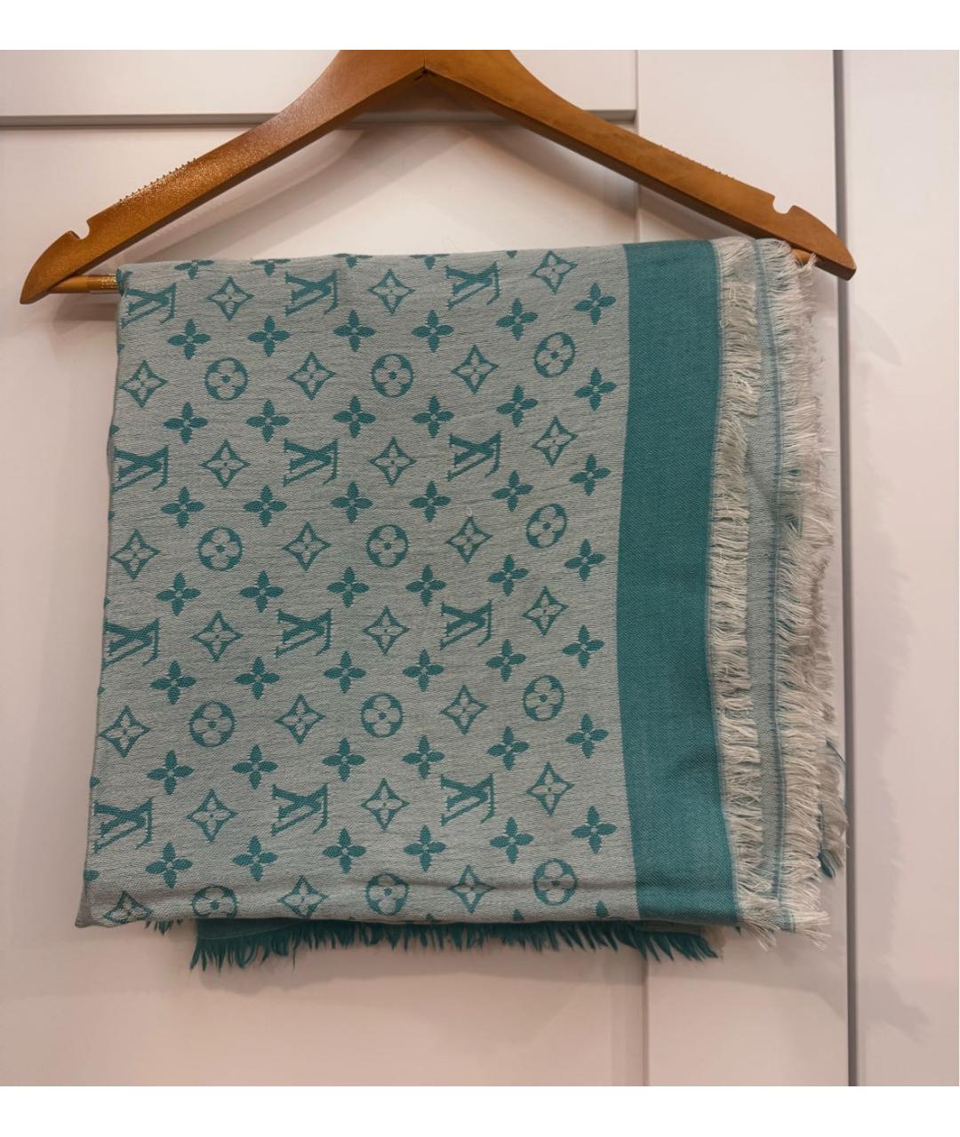 LOUIS VUITTON Бирюзовый шерстяной платок, фото 9