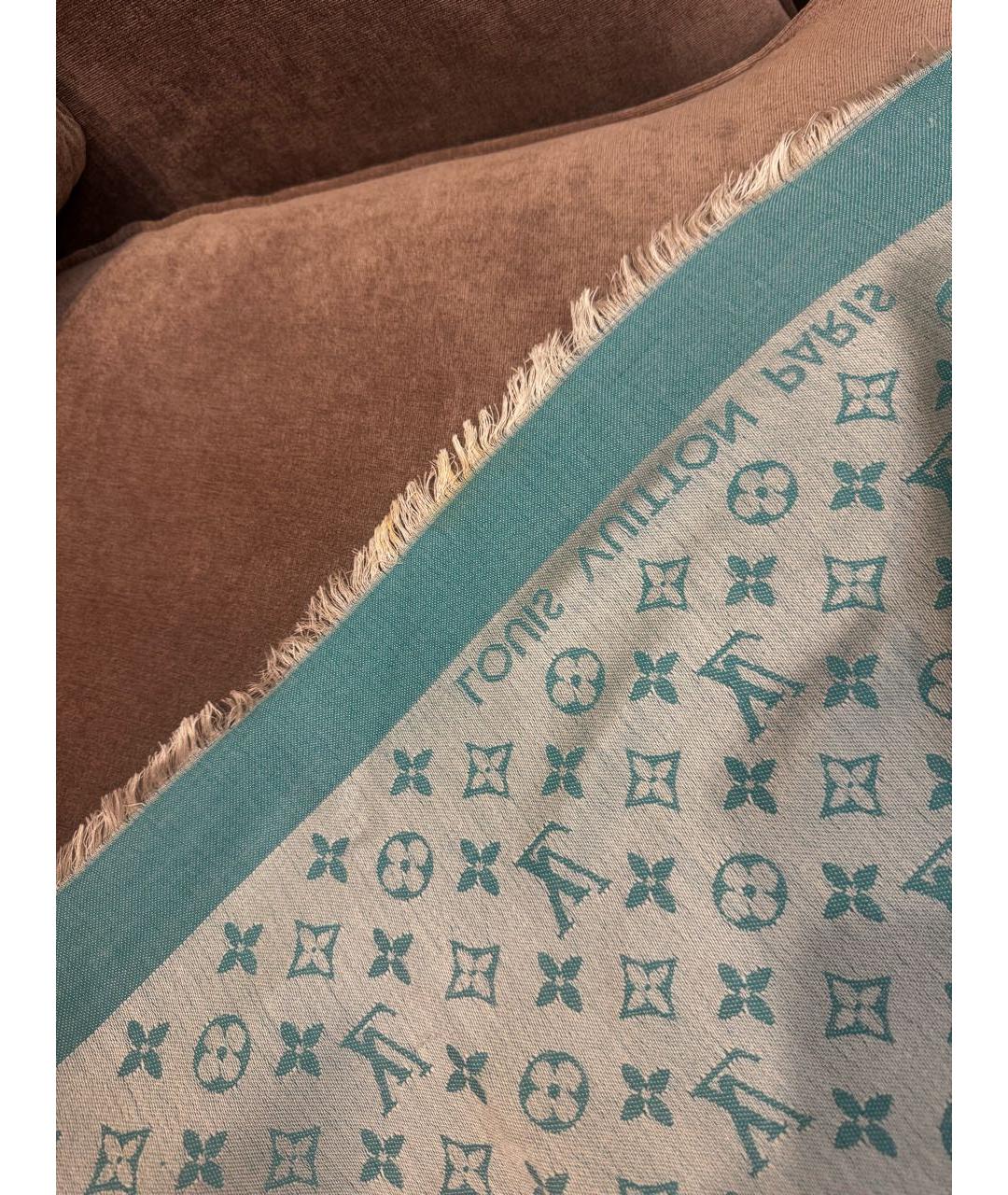 LOUIS VUITTON Бирюзовый шерстяной платок, фото 8