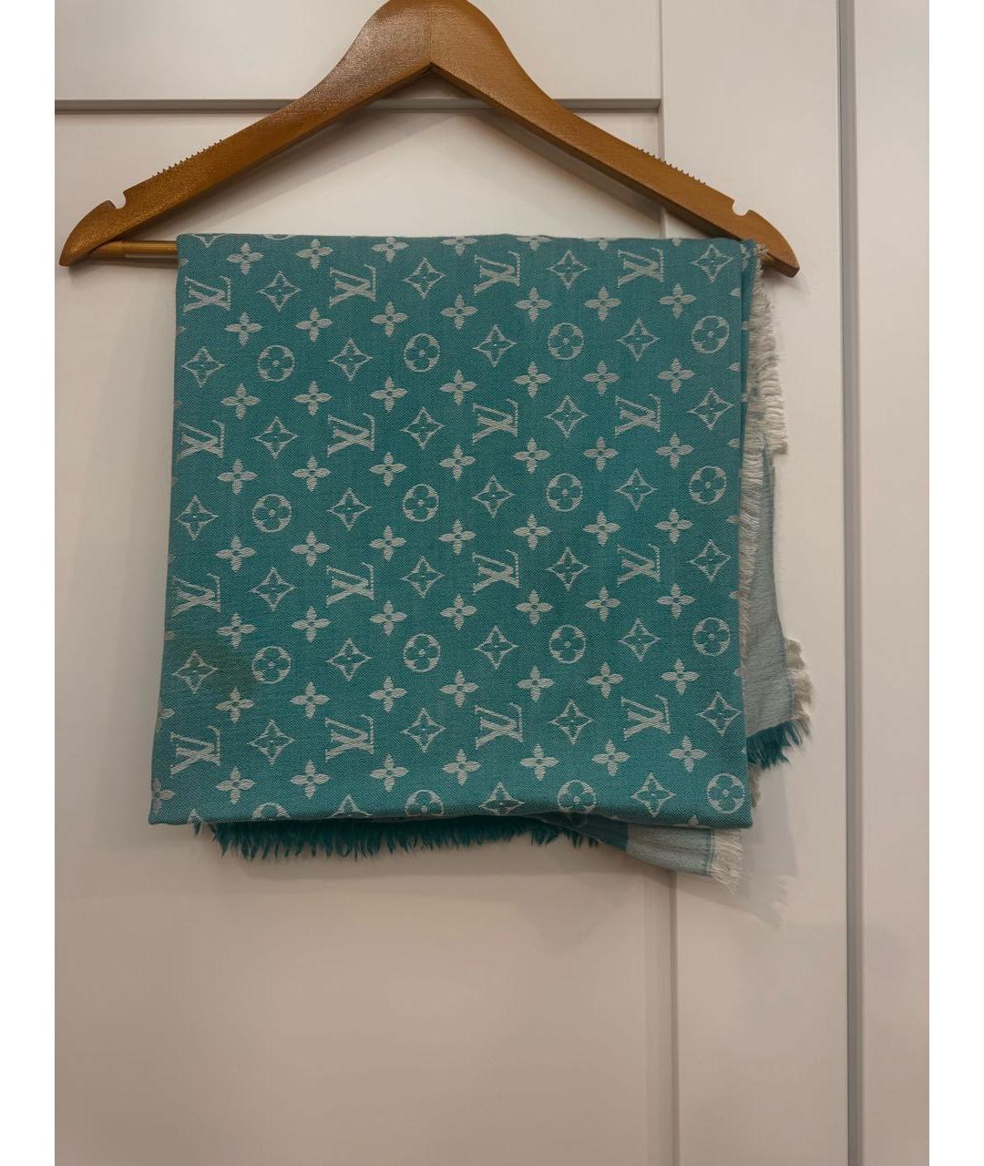 LOUIS VUITTON Бирюзовый шерстяной платок, фото 2