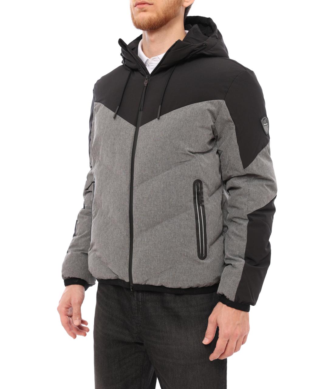 EA7 Серый полиэстеровый пуховик, фото 5