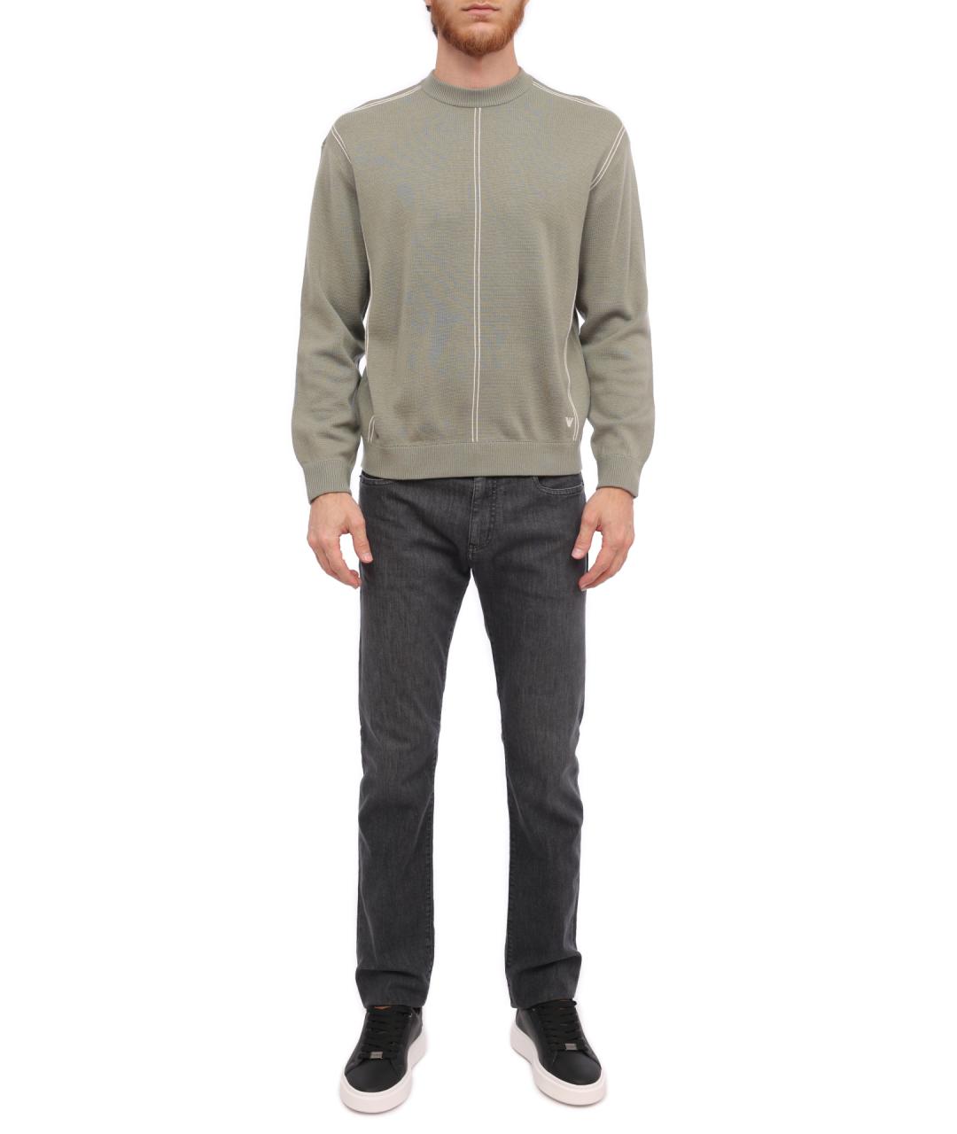 EMPORIO ARMANI Хаки шерстяной джемпер / свитер, фото 2