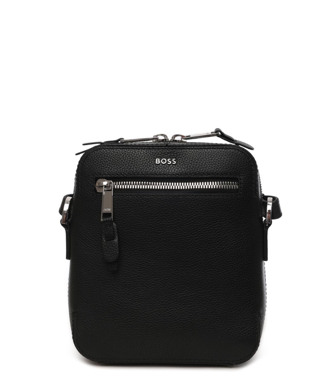 HUGO BOSS Черная кожаная сумка на плечо, фото 1