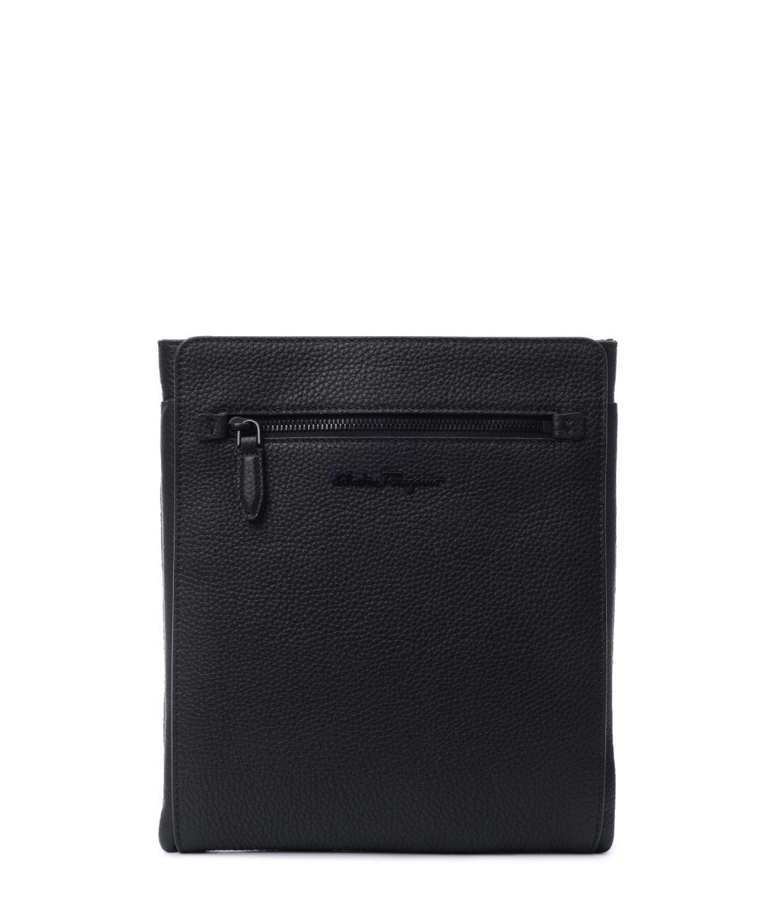 FERRAGAMO Черная кожаная сумка на плечо, фото 1