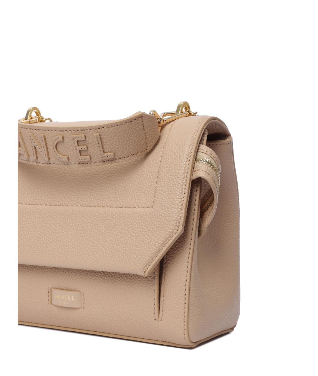 LANCEL Бежевая кожаная сумка с короткими ручками, фото 6