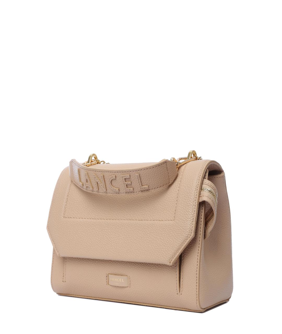 LANCEL Бежевая кожаная сумка с короткими ручками, фото 3