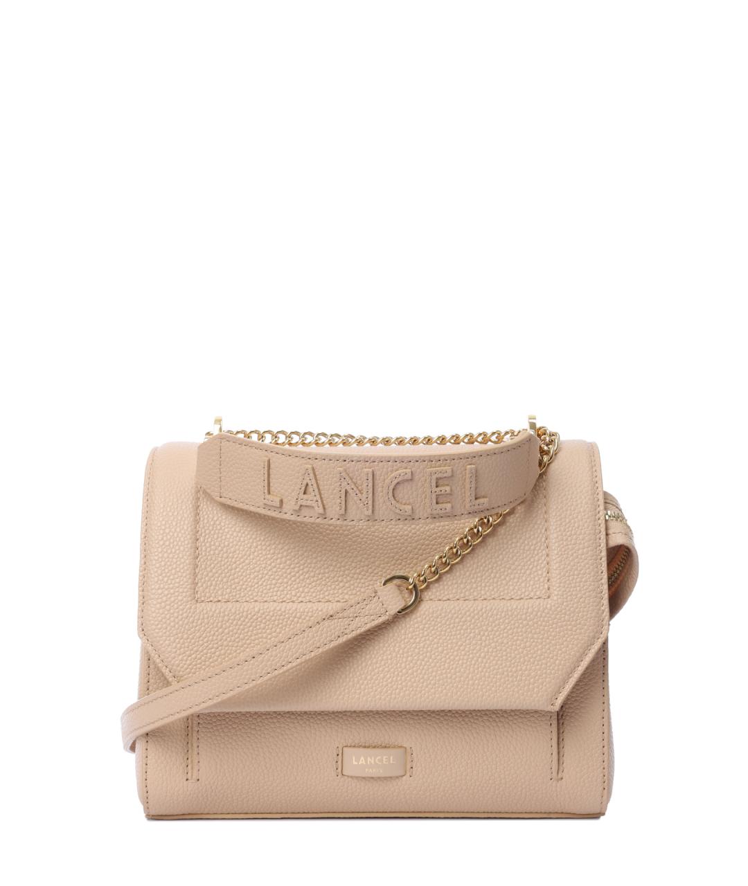 LANCEL Бежевая кожаная сумка с короткими ручками, фото 5