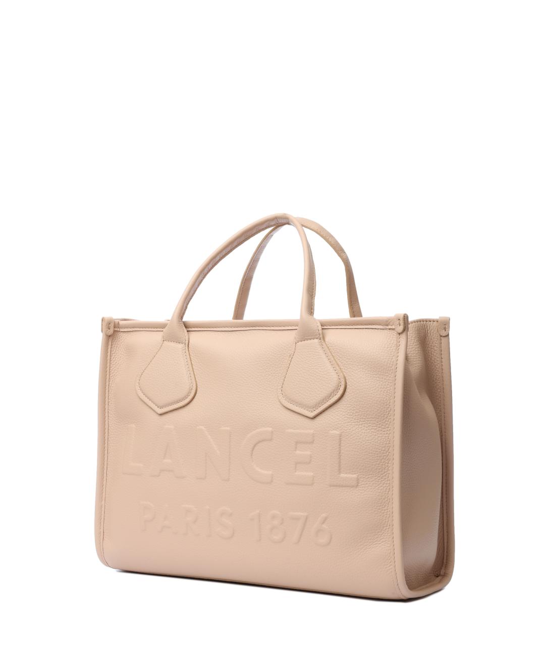 LANCEL Бежевая кожаная сумка через плечо, фото 3